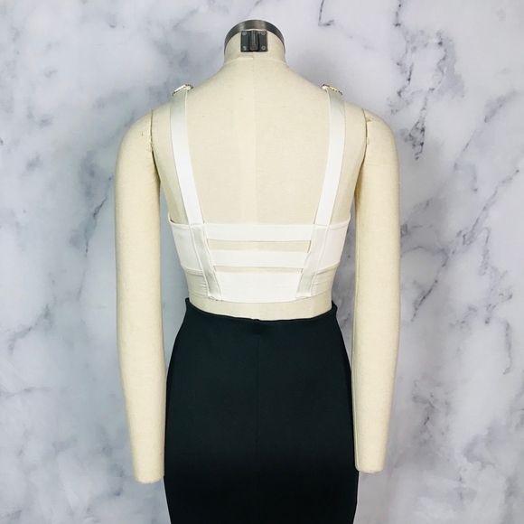 bebe Ivory Crop Top with Gold Embellished Collar - Picture 4 of 8